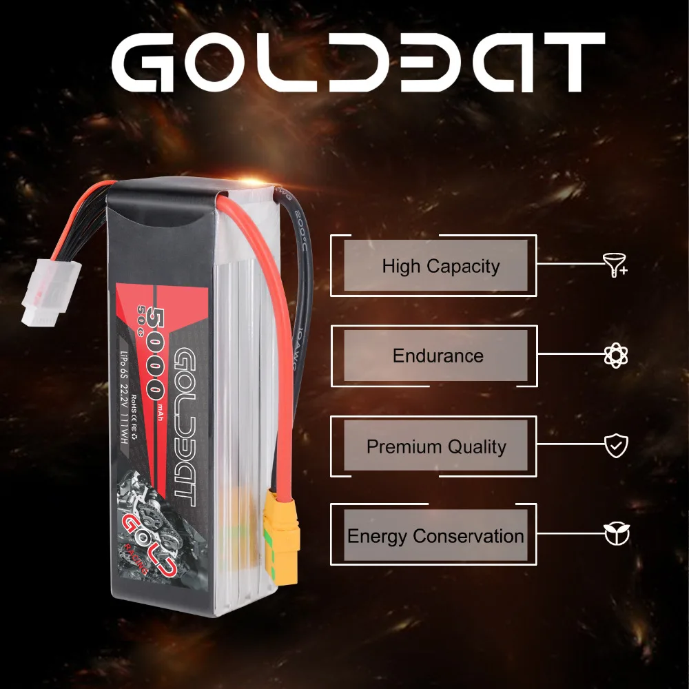 Литий полимерный аккумулятор GOLDBAT 6S 5000 мАч 2 блока 22 в литий для радиоуправляемого
