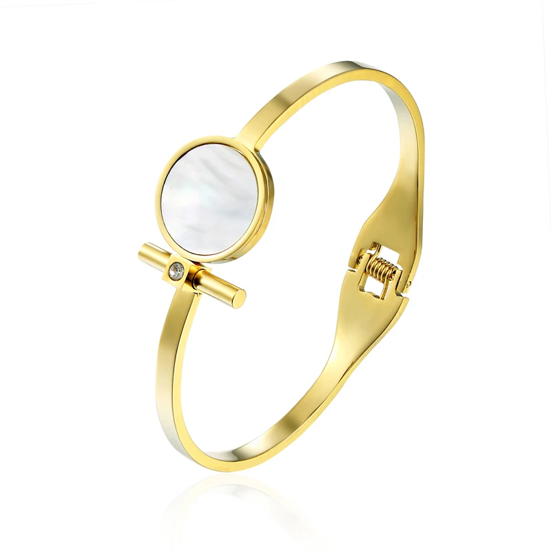 Stainless Steel Spring Open Love Jewelry for Women - Bangle featuring a Big Circle Shell and Enamel Design image 3