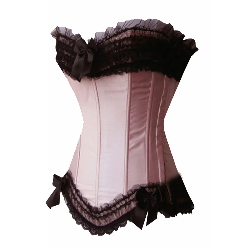 Классический корсет Overbust в стиле бурлеск Топ кружевной отделкой и атласная