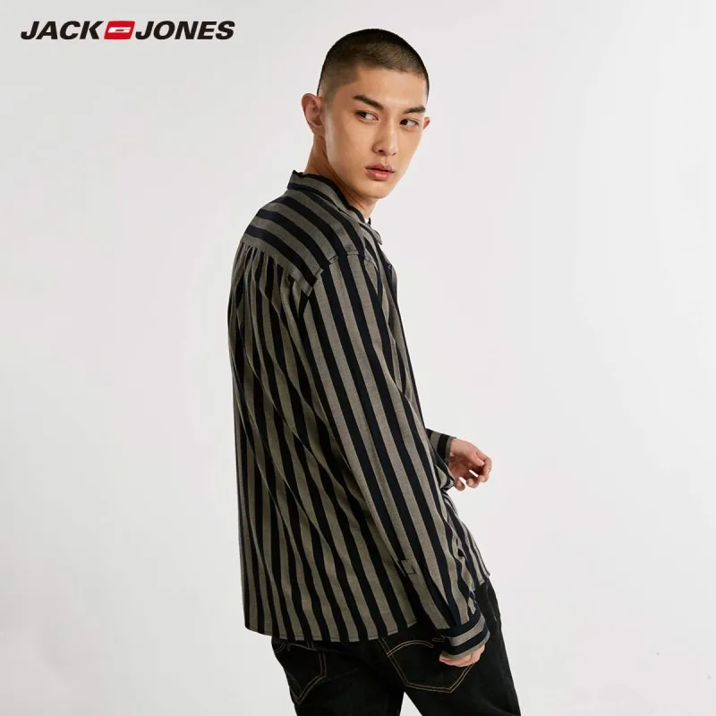 JackJones мужская Повседневная Свободная полосатая рубашка с длинными рукавами |