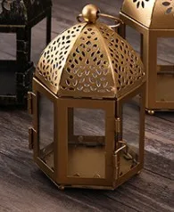 A Golden Подсвечник в ретро-марокканском стиле, металлический Железный подсвечник, подвесной фонарь, Свадебный декор, винтажные подсвечники, домашний декор - Цвет: A Golden