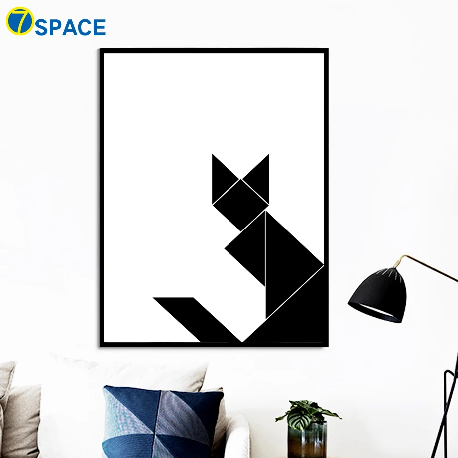 Геометрическая картина с изображением кошки гусиной лисы на холсте