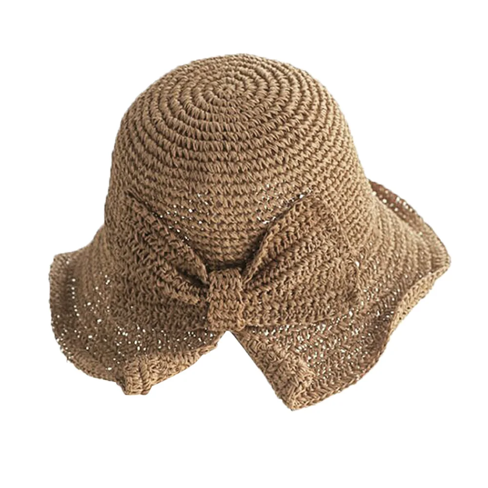 

New Women Straw Large Bow Sun Hat Wide Brim Floppy Hats Beach Straw Dome Bucket Hat Cap With Big Bow Beach Hat Ladies Caps #30
