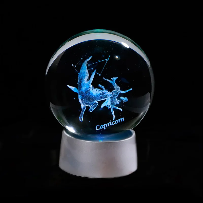 Capricorn 3D Зодиак хрустальный шар 12 созвездий стеклянный шар украшение дома Сфера Красочный Светодиодный светильник Знак зодиака орнамент - Цвет: Capricorn