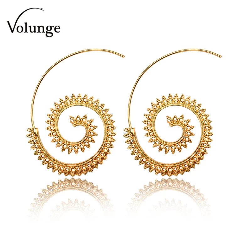 Женские преувеличенные металлические Спиральные серьги винтажная пустотелая