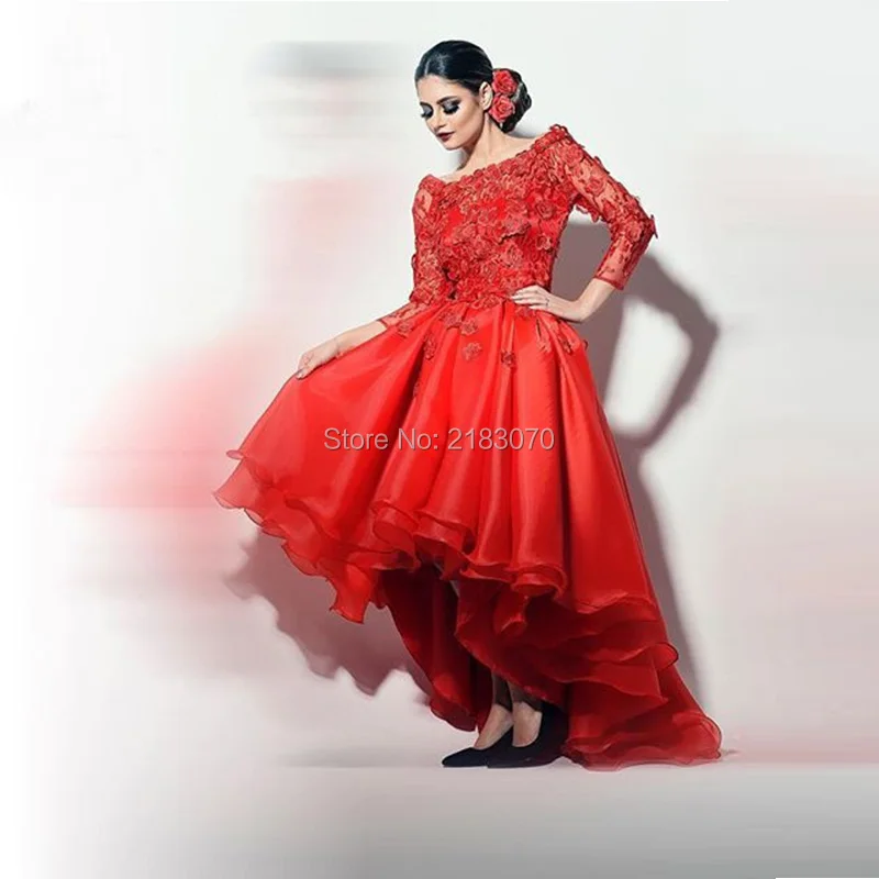 Свадебные платья Высокий Низкий Вечернее Платье Дубай Couture 2016 Красный Органзы