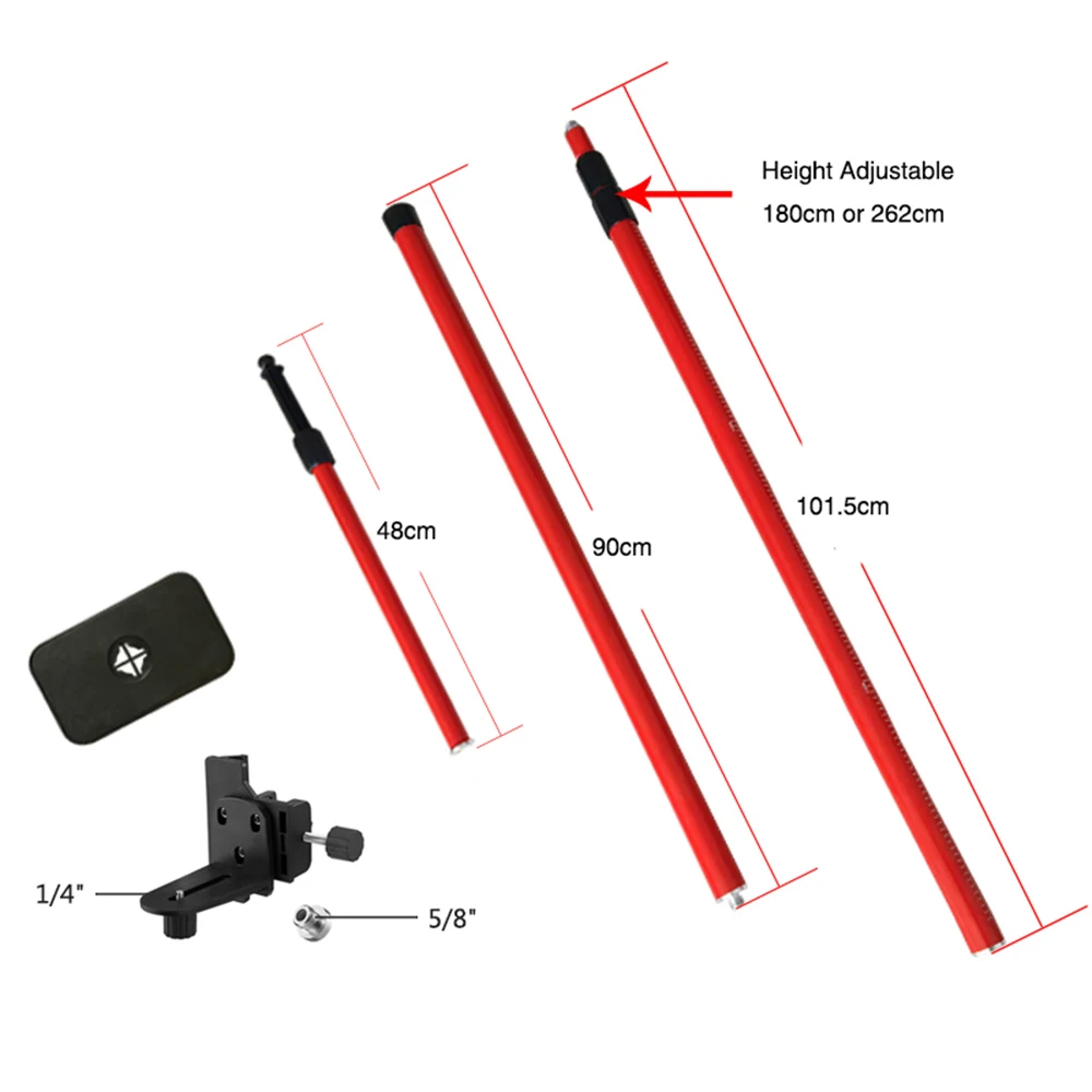 Красная телескопическая штанга для лазерного уровня 4 м 1/4 и 5/8 дюйма|Детали