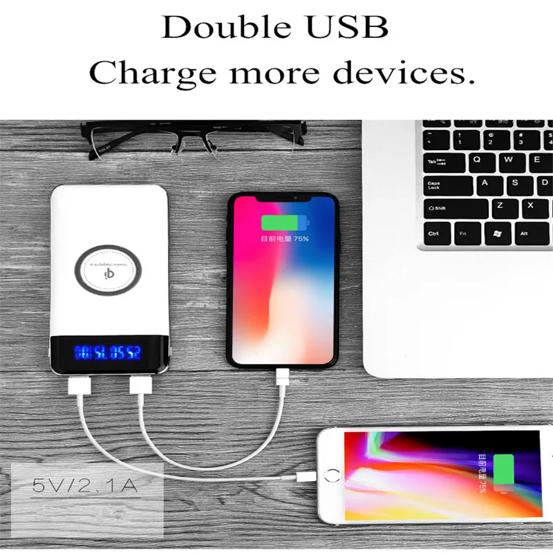 Wireless Charger Power Bank 20000mAh Portable Mobile 2 usb Fast Charging bank for Samsung S9 Note 8 | Мобильные телефоны и