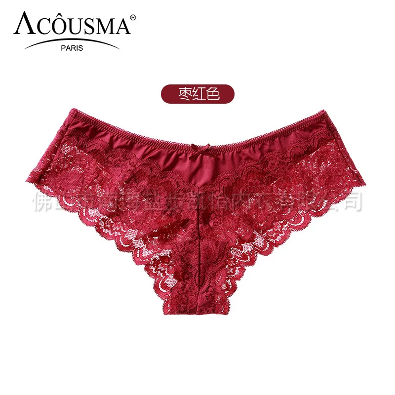 Jujube red ACOUSMA белье женское очень тонкий сексуальные G-стринги пизда эротические кружевные трусики трусы женские бесшовные трусы кружево кружевное белье 13 цветов - Цвет: Jujube red