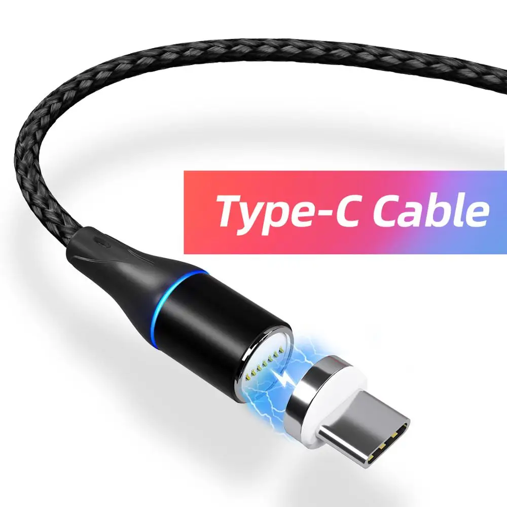 Black Magnetic cable Магнитный кабель ANMONE type-C для быстрой зарядки, Магнитный провод USB C для мобильных планшетов Android, зарядный шнур type-C, кабели для передачи данных для телефонов - Цвет: Black Magnetic cable