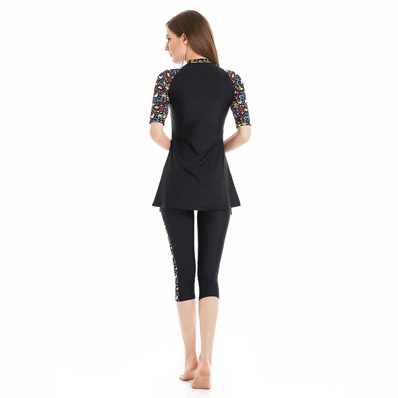 Женский купальный костюм HAOFAN скромный лоскутный купальник с коротким рукавом