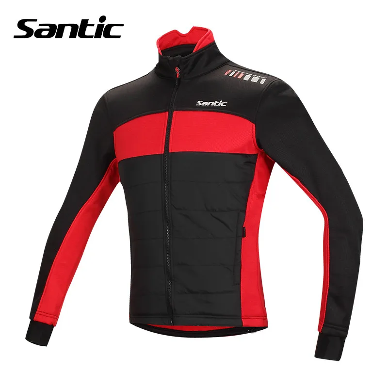 Красный Мужская велосипедная куртка Santic Pro, зимняя ветрозащитная Теплая Флисовая велосипедная куртка, велосипедная одежда, велосипедная штормовка, Ropa куртки Ciclismo - Цвет: Красный