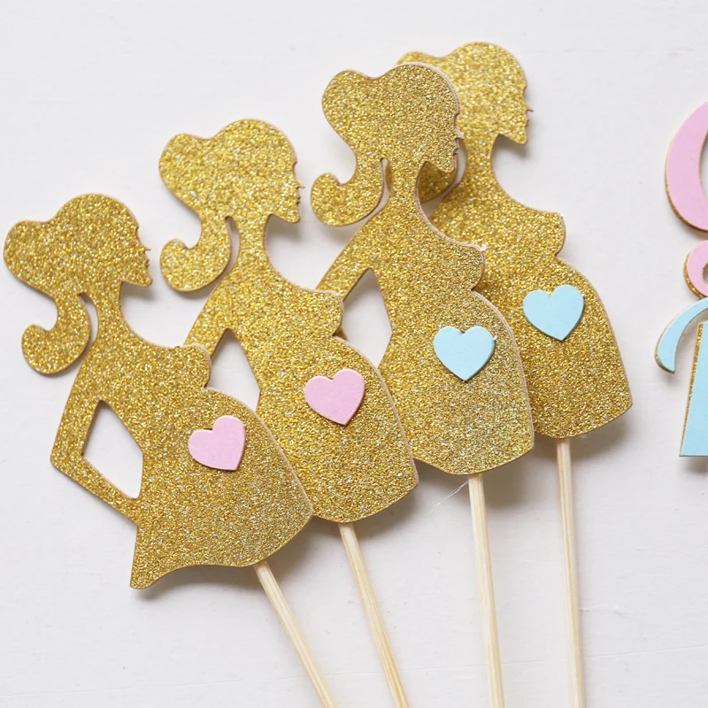 Топпер для капкейков розовый или синий набор из 24 золотых блестящих вечерние