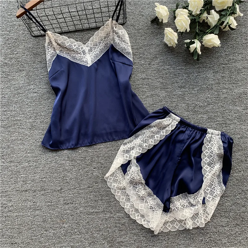 Пижама Daeyard женская шелковая с кружевной отделкой | Женская одежда