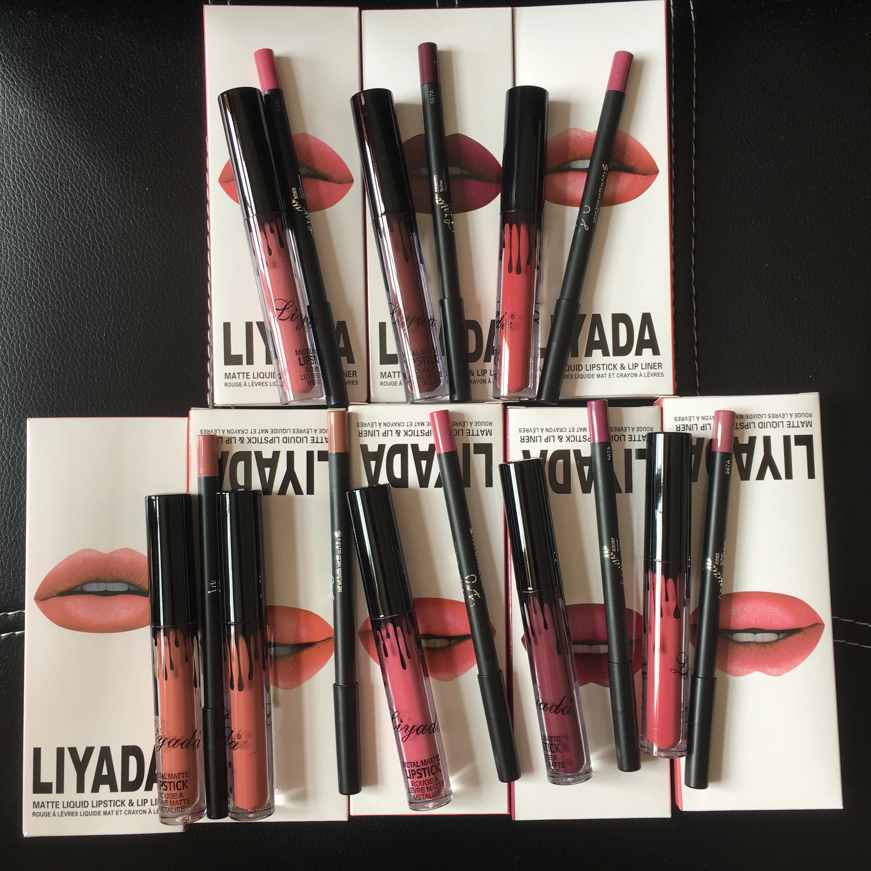 Liyada 8 компл. матовый блеск для губ + Lips Pencil Макияж Lasting Водонепроницаемый Жидкий