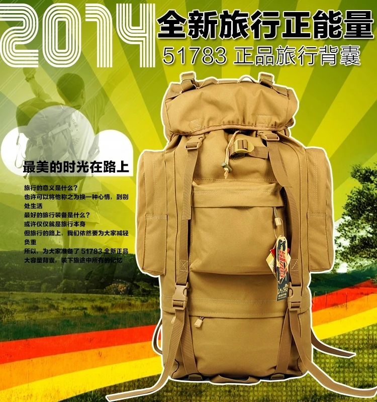 Goede Freeshipping 65L Tactische Rugzak Buitenshuis Camping Wandelen Tas Voor Bergbeklimmers Regenhoes Metalen Frame