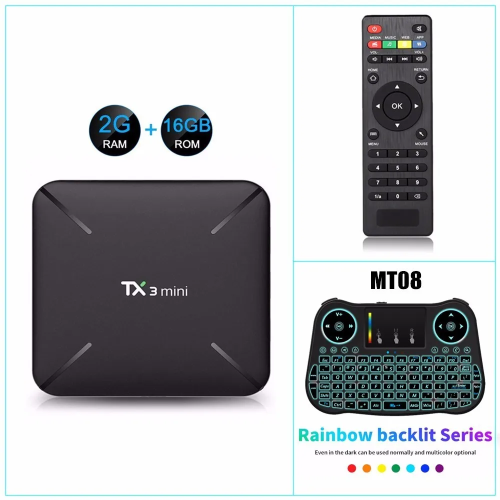 2G 16G MT08 Keyboard TX3 Мини 1G 8G Смарт ТВ коробка S905W четырехъядерный 2,4 ГГц WiFi Android 7,1 4K медиаплеер TX3mini 2 Гб 16 Гб телеприставка - Цвет: 2G 16G MT08 Keyboard