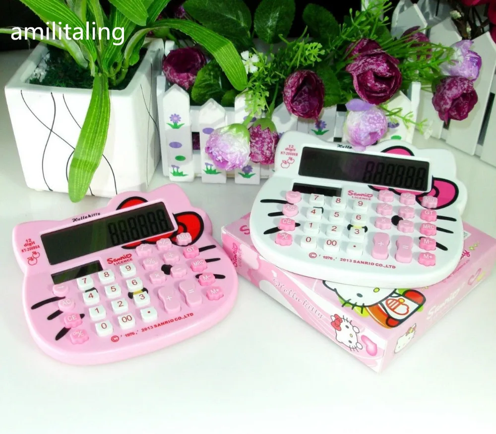 Новый милый Базовый Электронный калькулятор Hello Kitty 12 цифровых цифр розовый с