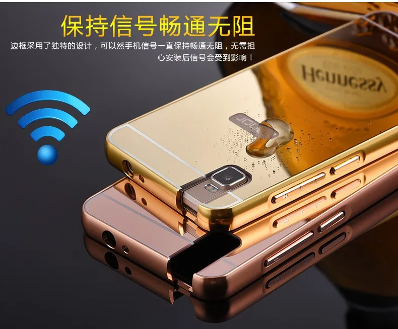 Для Huawei Ascend P8 lite 5,0 дюймов золотое покрытие алюминия металлический каркас+ зеркальный акриловый чехол для Huawei P8 ALE-L21