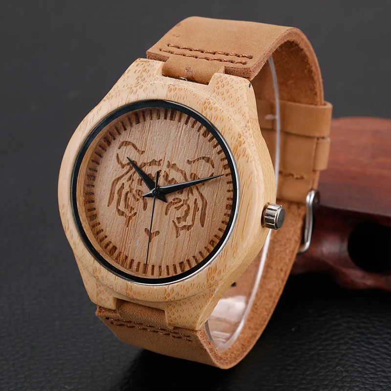 Мужские наручные часы с тигром натуральным деревом бамбуковым кварцем
