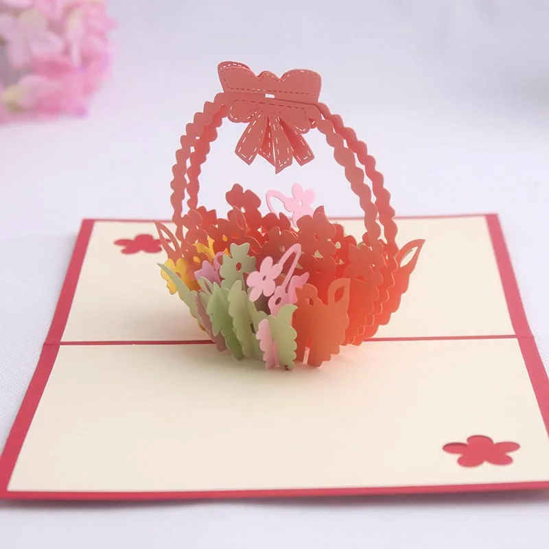 OLOEY Цветочная корзина 3D Pop Up Card подарок карты Подарочная открытка ручной работы