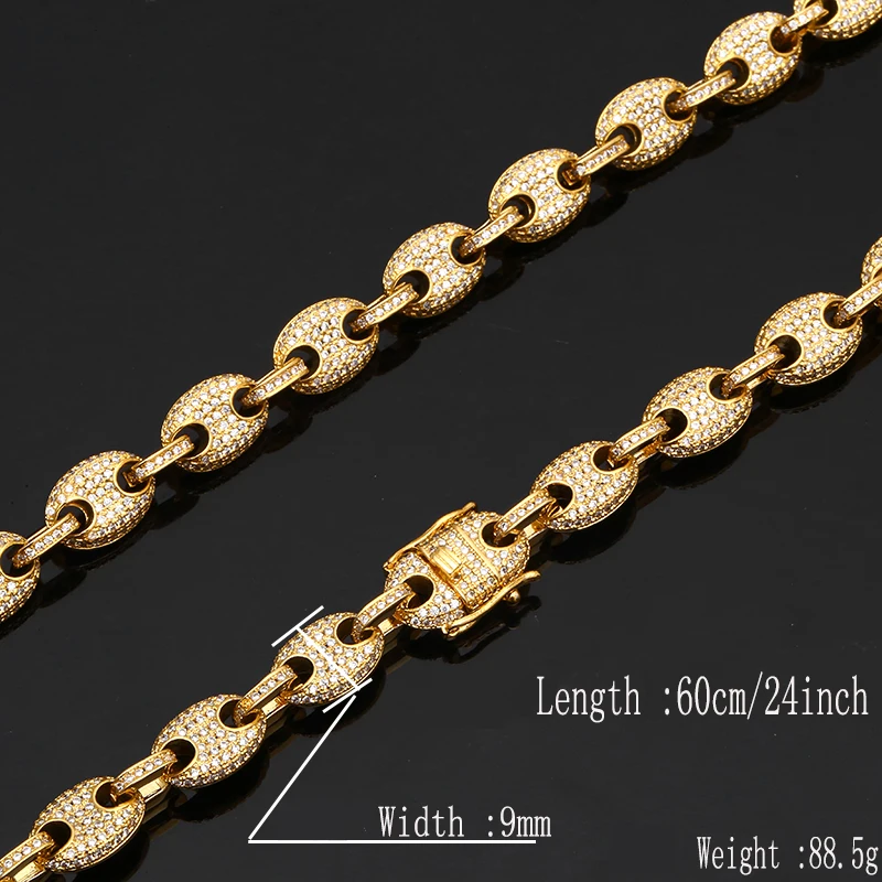 Веревка ожерелье ювелирные изделия кофе бобы звено цепи хип хоп 9 мм ожерелья для
