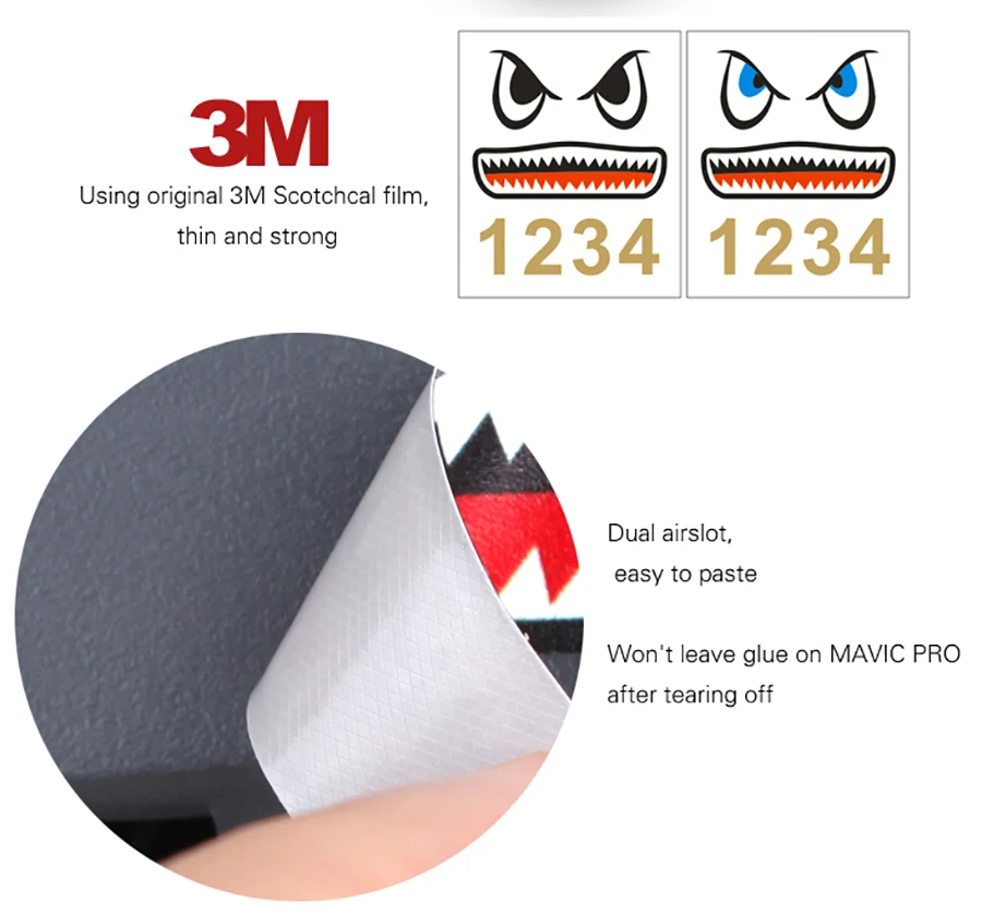 Cartoon Shark Face Sticker Decal Phone Drone Body Skin Sticker for FIMI X8 SE DJI Mavic 2 Spark Mavic Air with Battery Numbers