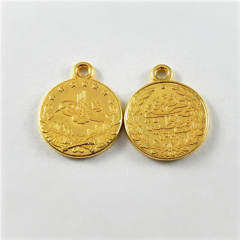 

Julie Wang 20PCS 16mm Antique Gold Color Coins Charms Alloy Suspension Pendants For Bracelet Jewelry Making Necklace Accessory