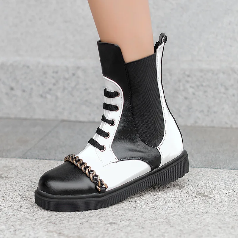 MORAZORA/ г. Новинка, женские ботильоны осенние мотоботы с круглым носком, на молнии, с цепочкой уникальные женские туфли в стиле панк, большой размер 43