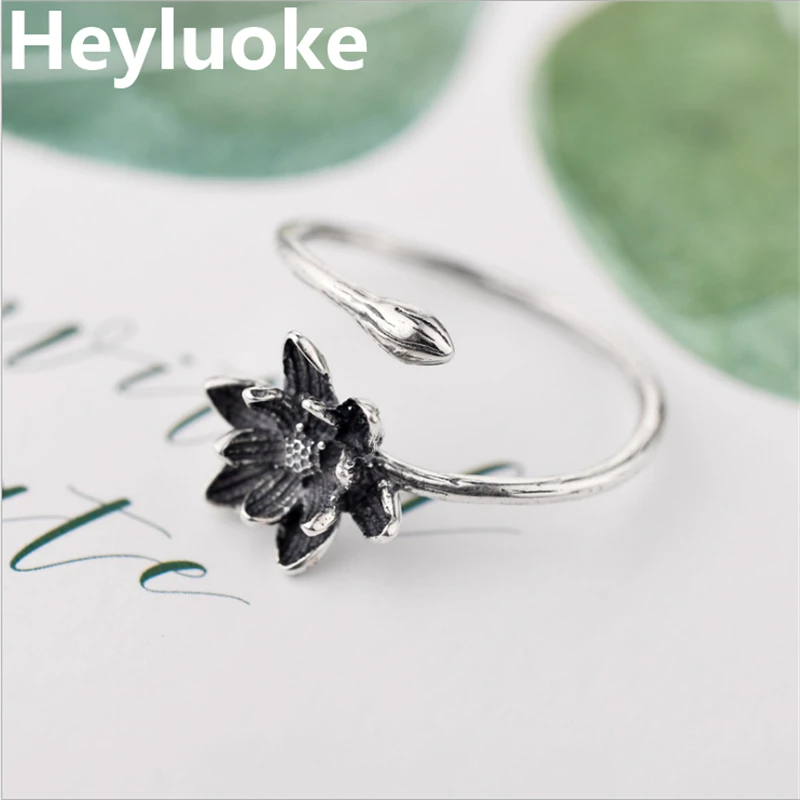 

2019 Anillos 100% Rings For Women Lotus Flower Design Vintage Thai Jewelry Open Ring For Lover Best Gift