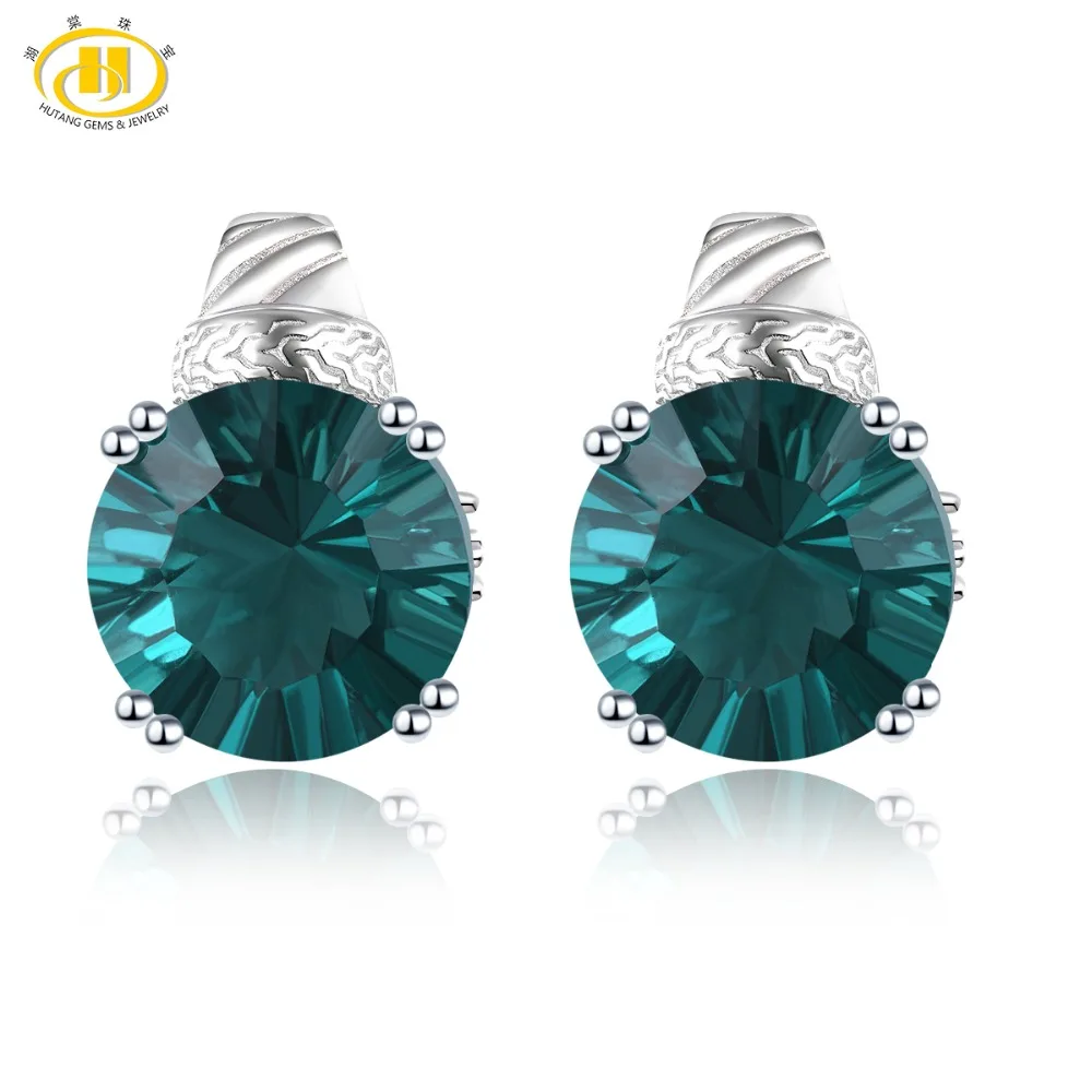 

Hutang 7.50ct Colorful Fluorite Stud Earrings 925 Silver Topaz Natural Gemstone Fine Jewelry Vintga Design for Women Gift New