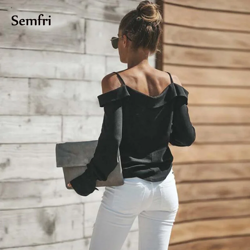 Sempi Женская Туника белая рубашка с открытыми плечами длинным рукавом Осенние