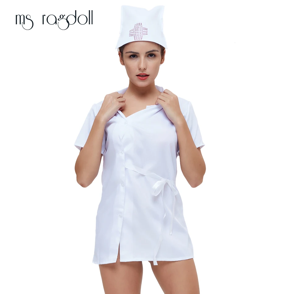 New Sexy Nurse Costumes Dress + Hat Perspective Uniform Cosplay Porn Women Lingerie Hot Erotic |