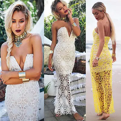 2015 Women summer dress Sexy Lace Party Prom Summer Beach Maxi Long Dress | Женская одежда