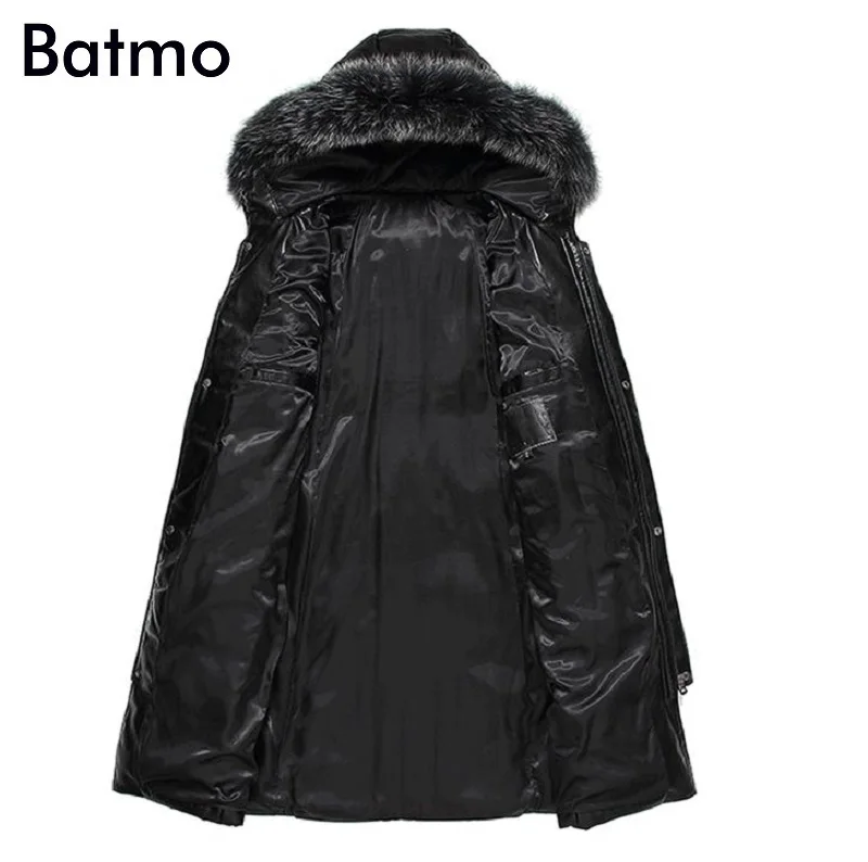 Batmo, Новое поступление, зимняя куртка высокого качества, искусственная кожа, 95% белый утиный пух, Воротник из меха енота, длинная мужская куртка с капюшоном, теплое пальто для мужчин, 1719