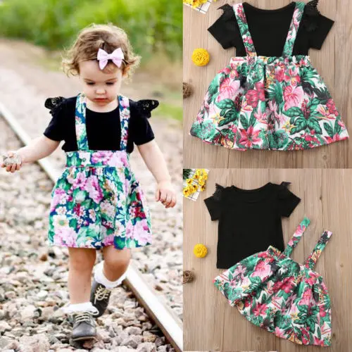 Новинка 2018 детская одежда с цветочным принтом для девочек черный кружевной топ