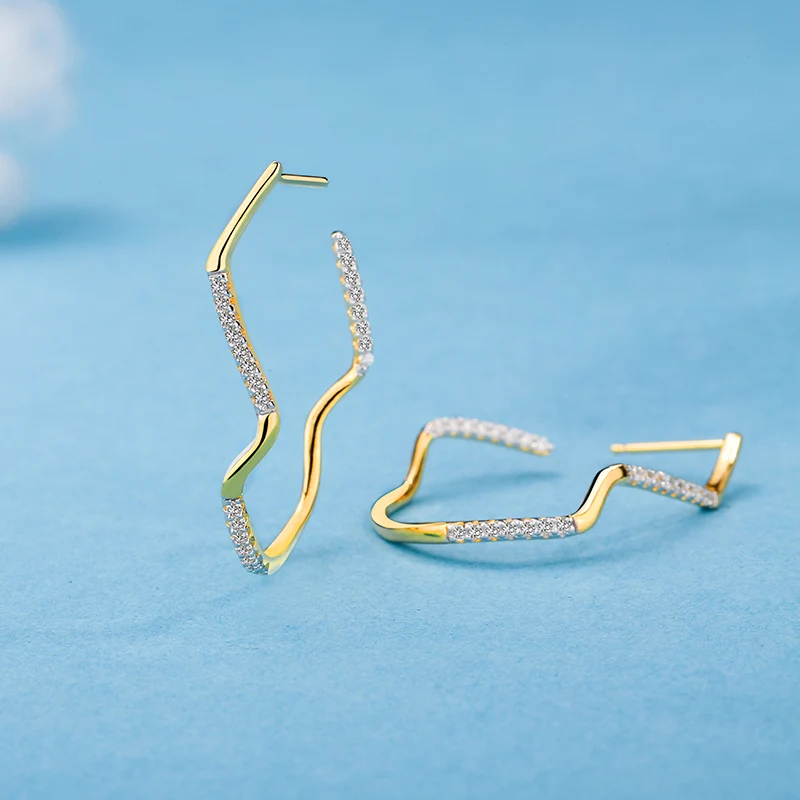 SA SILVERAGE 100% 925 Sterling Silver Sky City Lightning Gold Color Drop Earrings for Women 2018 New |