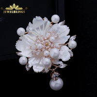 stunning vintage white mother of pearl flower brooches cz marquise rose gold tone pistil plum blossom sakura pins broach jewelry