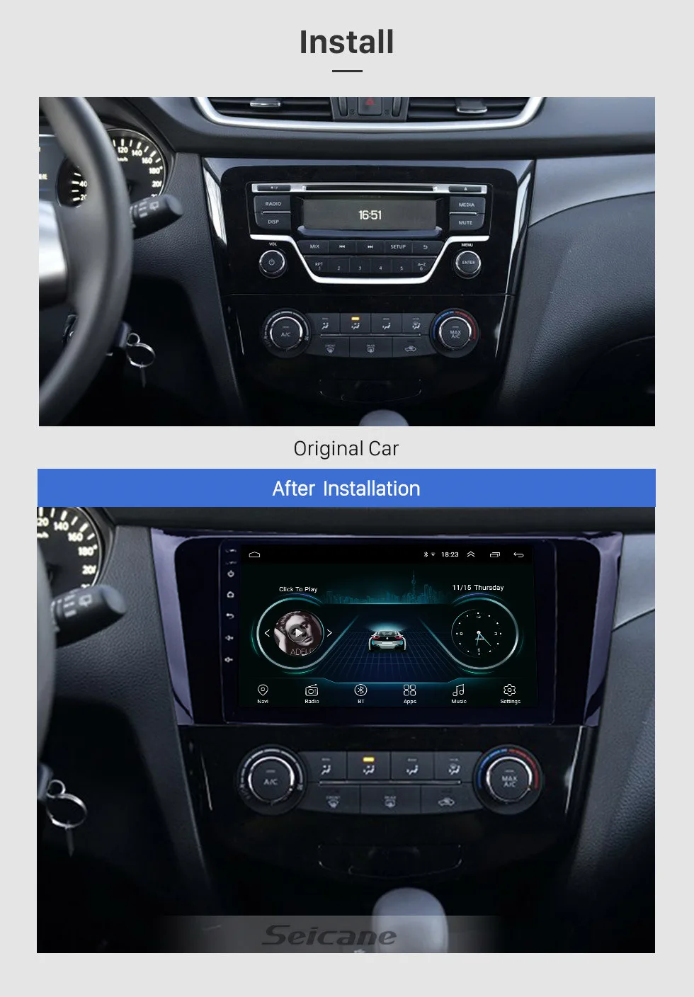 Seicane Android 8,1 " Автомагнитола Bluetooth Wifi головное устройство gps Навигация Аудио мультимедийный плеер для 2013 Nissan X-Trail