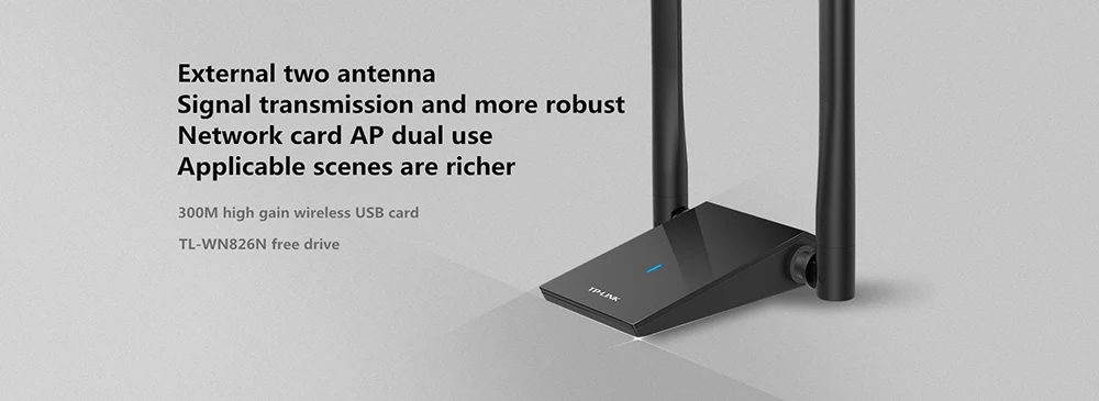 TP-Link WN826N беспроводной Wifi USB адаптер 300 Мбит/с 2* 5dBi антенна с высоким коэффициентом усиления 2,4G беспроводная сетевая карта