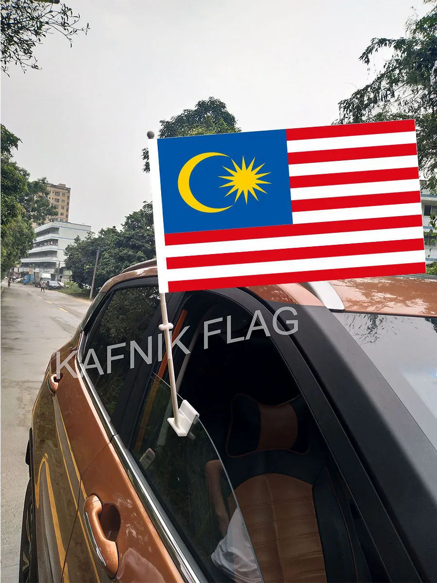 

KAFNIK,30*45CM Malaysia Window Car Flags and Banners Countries World Custom Flags with 43/52cm flagpole for car decoration