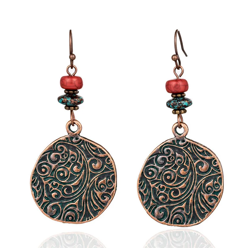 E020135-B Богемные большие круглые Висячие серьги для женщин Boho натуральные камни, бусы Висячие серьги ювелирные изделия brinco bijoux - Окраска металла: E020135-B