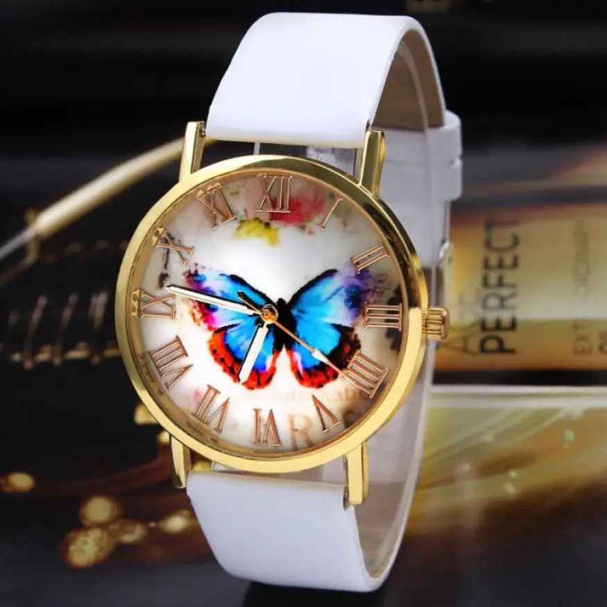 

Timezone #301 Women Dress Watches fashion casual Butterfly Style Leather Band Analog Quartz Wrist Watch Ladies Bracelet
