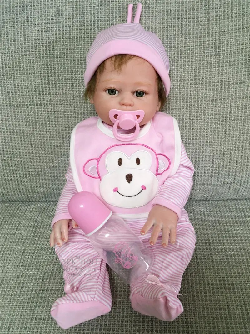 50 см ручной работы всего тела винилсиликоновых Reborn Baby Doll яркие Bebe Reborn девушка кукла с розовым одежда в полоску детские игрушки bonecas