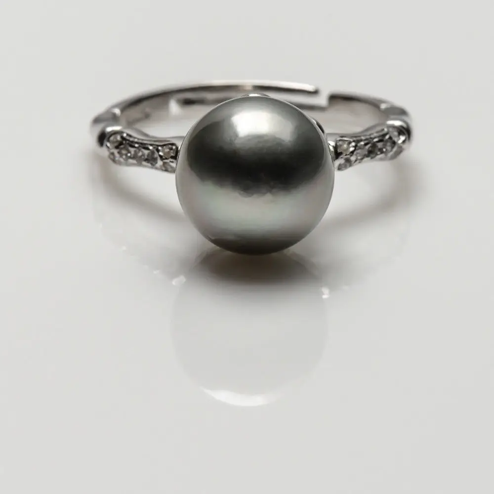 

Luminous 9.35mm Gray Real Tahitian Cultured Pearl Ring 925 Sterling Silver 6.5