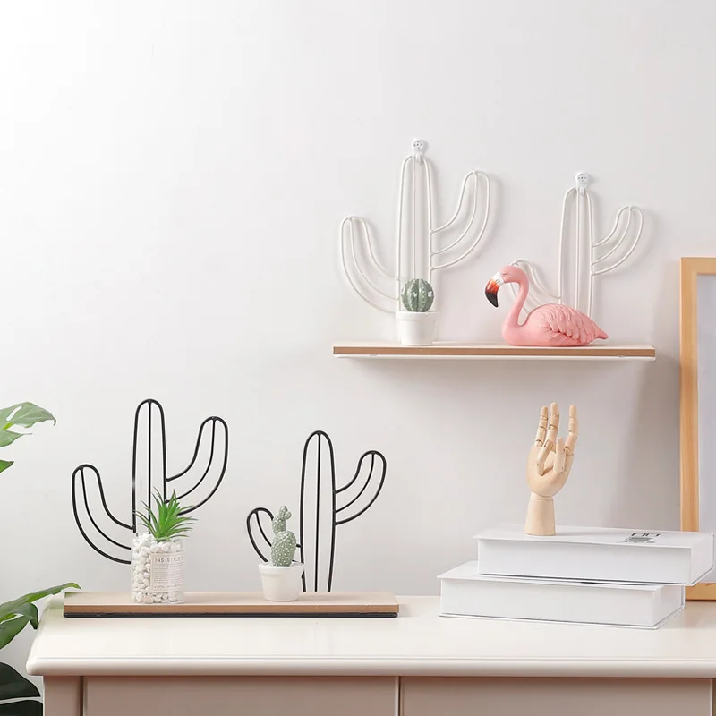 Креативная настенная полка из цельного дерева железная кактус форма Настенная