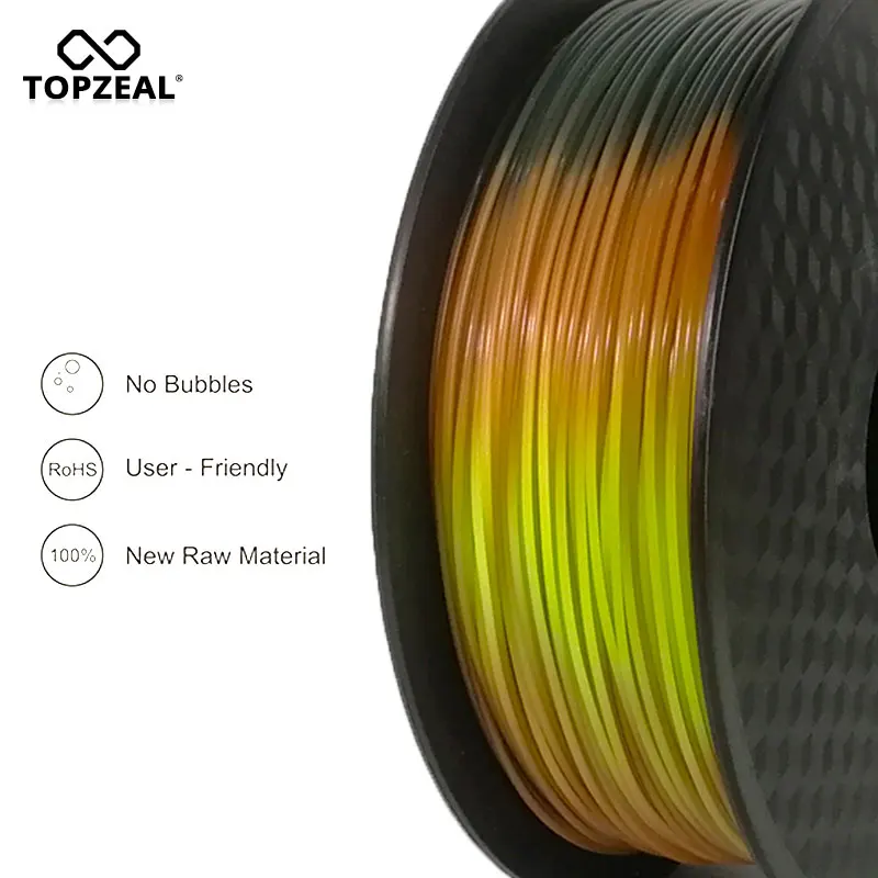 TOPZEAL новая нить для 3D-принтера PLA Tri Temp с изменяющимся цветом, черная на красная на желтую, 1 кг 1,75 мм с допуском+/-0,05 мм