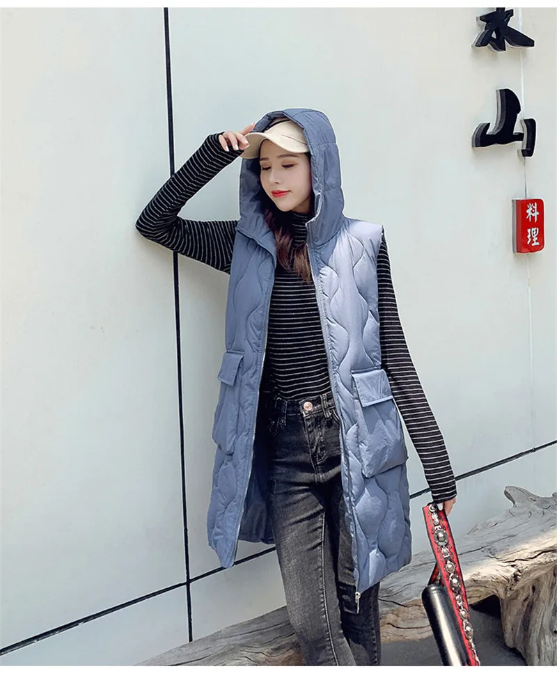 New fashion thicken warm cotton down vest women single button loose version long sleeveless coat women winter veste femme