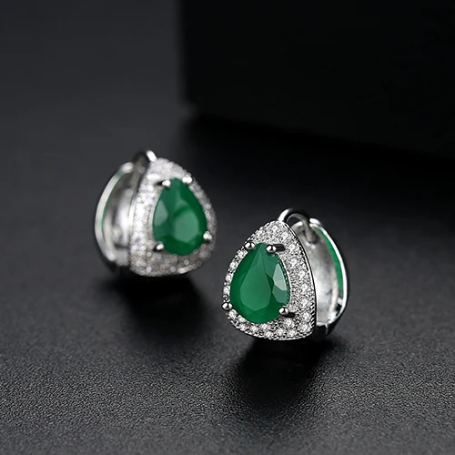 LUOTEEMI Design Stud Earrings for Women Dating Party Luxury Water Drop CZ Three Colors Female Jewelry Pendientes Christmas Gift - Окраска металла: Green