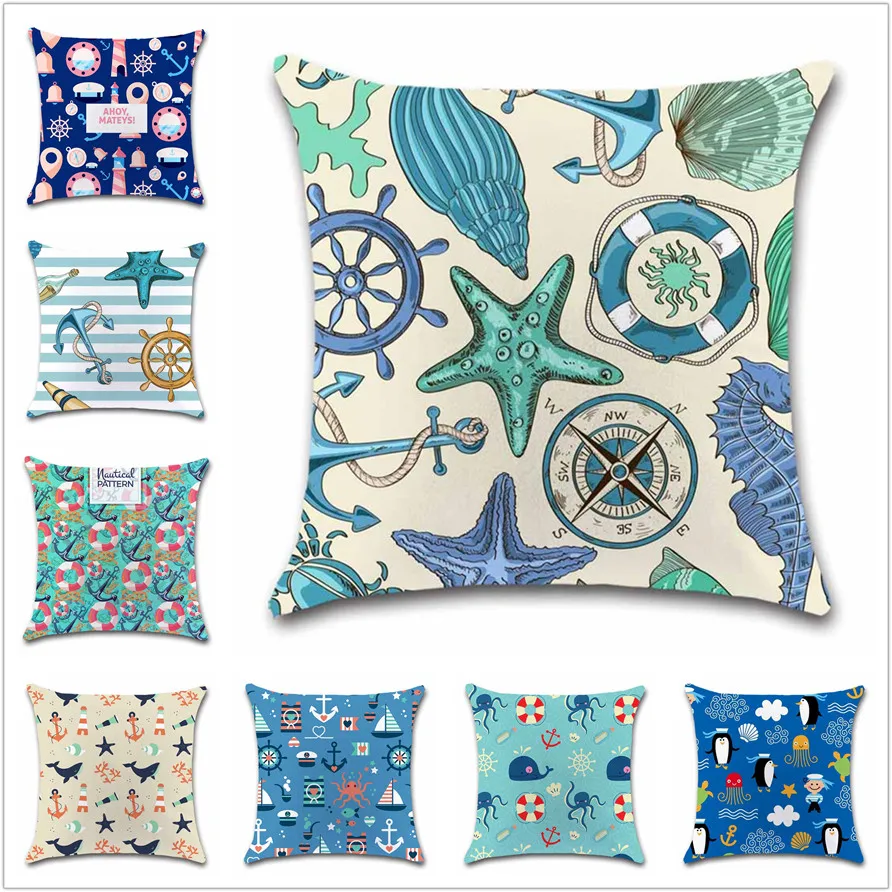 Якорная подушка в морском стиле &quotМорская&quot декоративная наволочка для дома